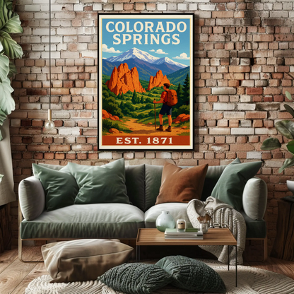 Colorado Springs Red Rocks Hiking Est 1871 Travel Poster