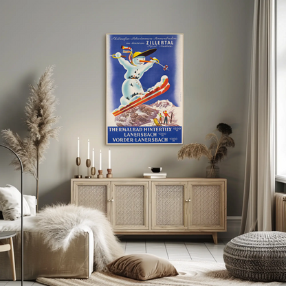 Austria Zillertal Thermalbad Hintertux Lanersbach 1955 Poster