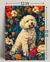Fluffy Dog in Flower Garden Animal Poster