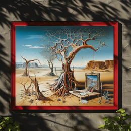 Surreal Desert Artwork with Abstract Tree: Artistic Poster