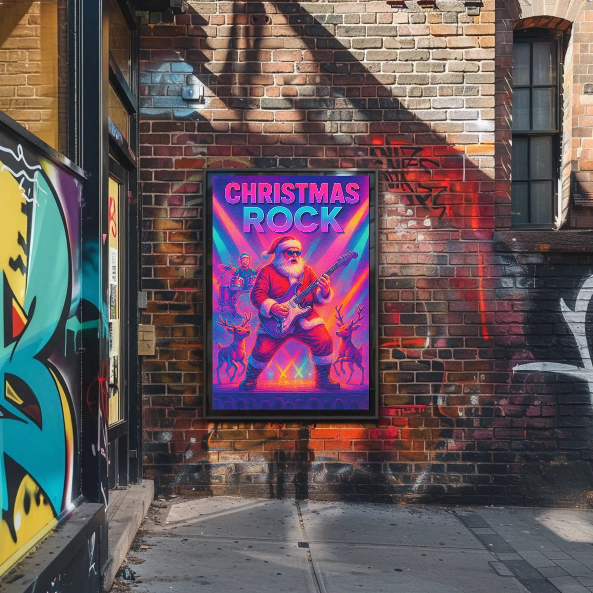 Christmas Rock Santa Guitar Festive Poster