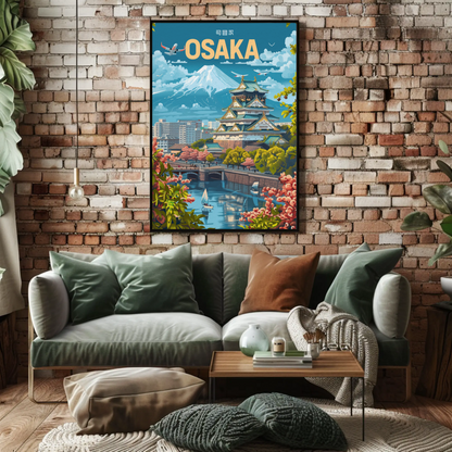 Osaka Japan Cherry Blossoms and Castle Travel Poster