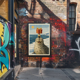 Joyful Seal With A Gift Poster