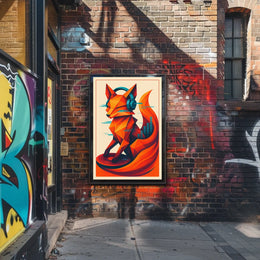 Geometric Fox With Headphones Poster
