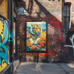Majestic Tiger in Lush Garden Animal Poster