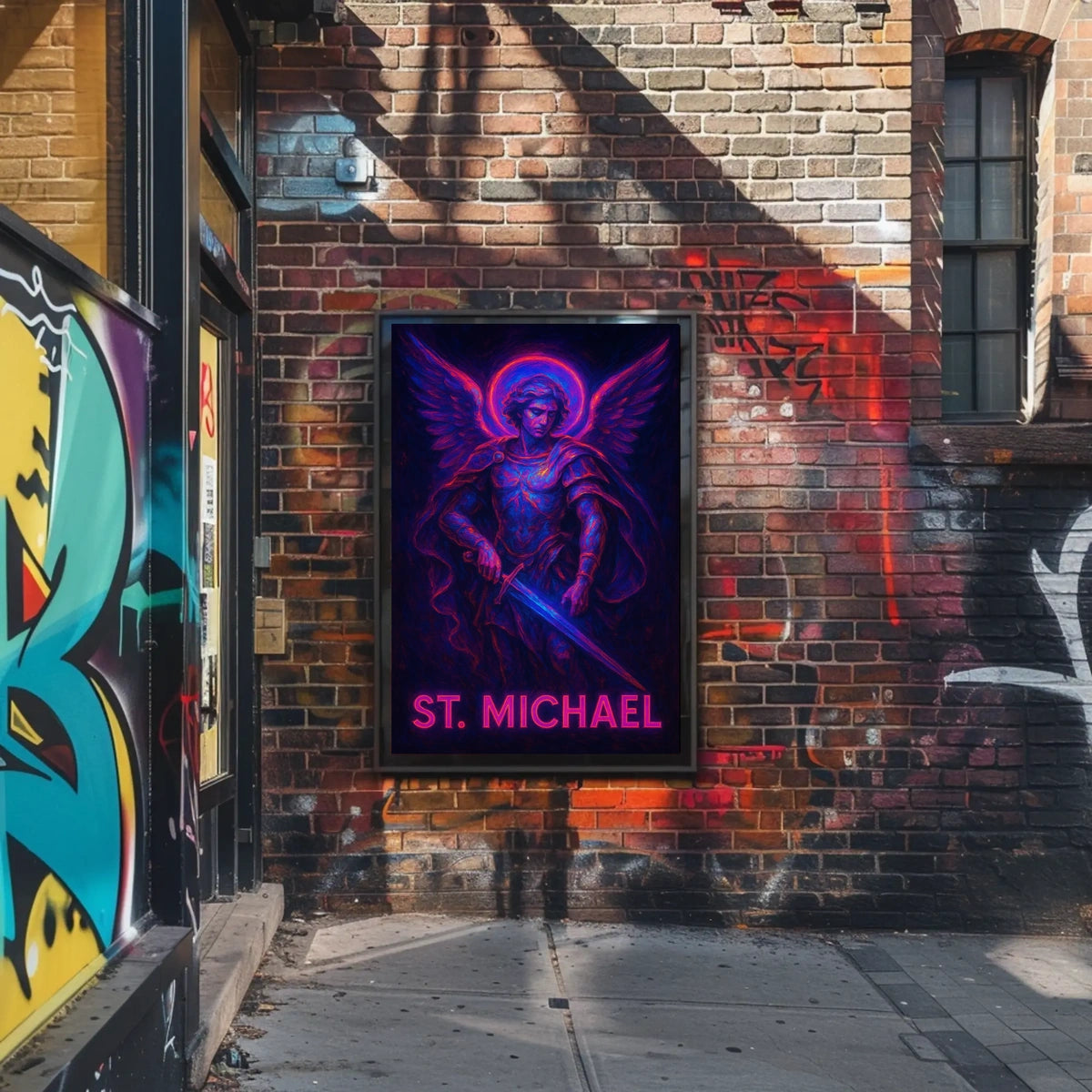 Neon Saint Michael Poster