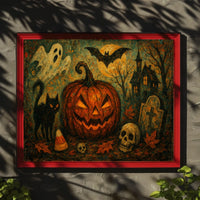 Halloween Night Gothic City Nightscape Eerie Ambient Nocturnal Urban Wanderlust Decor Poster