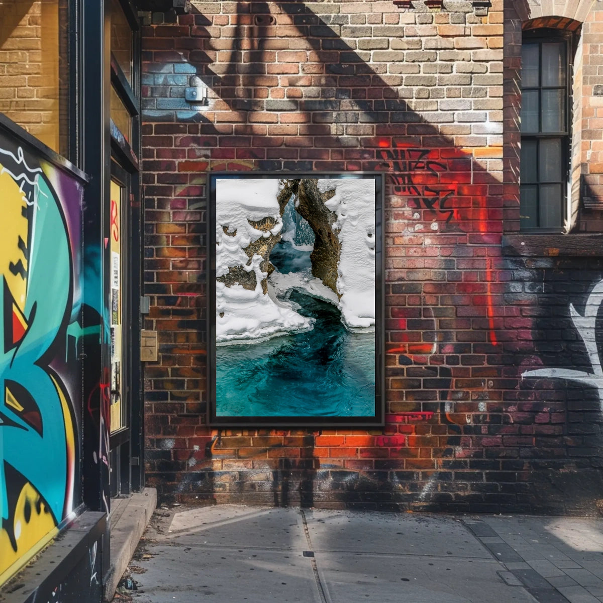 Serene Winter River with Icy Archway - National Park Poster