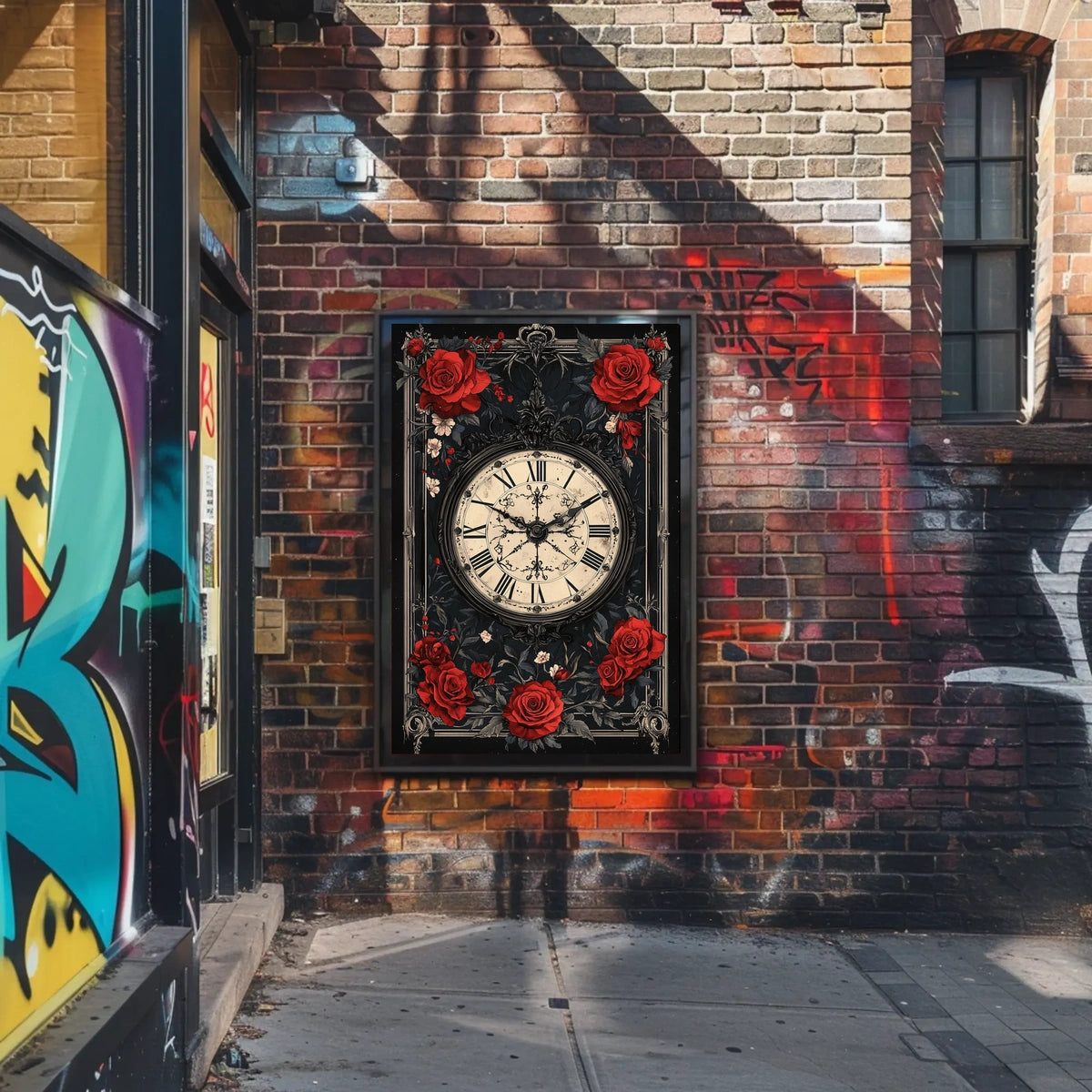 Vintage Clock with Roses in Artistic, Heritage Poster