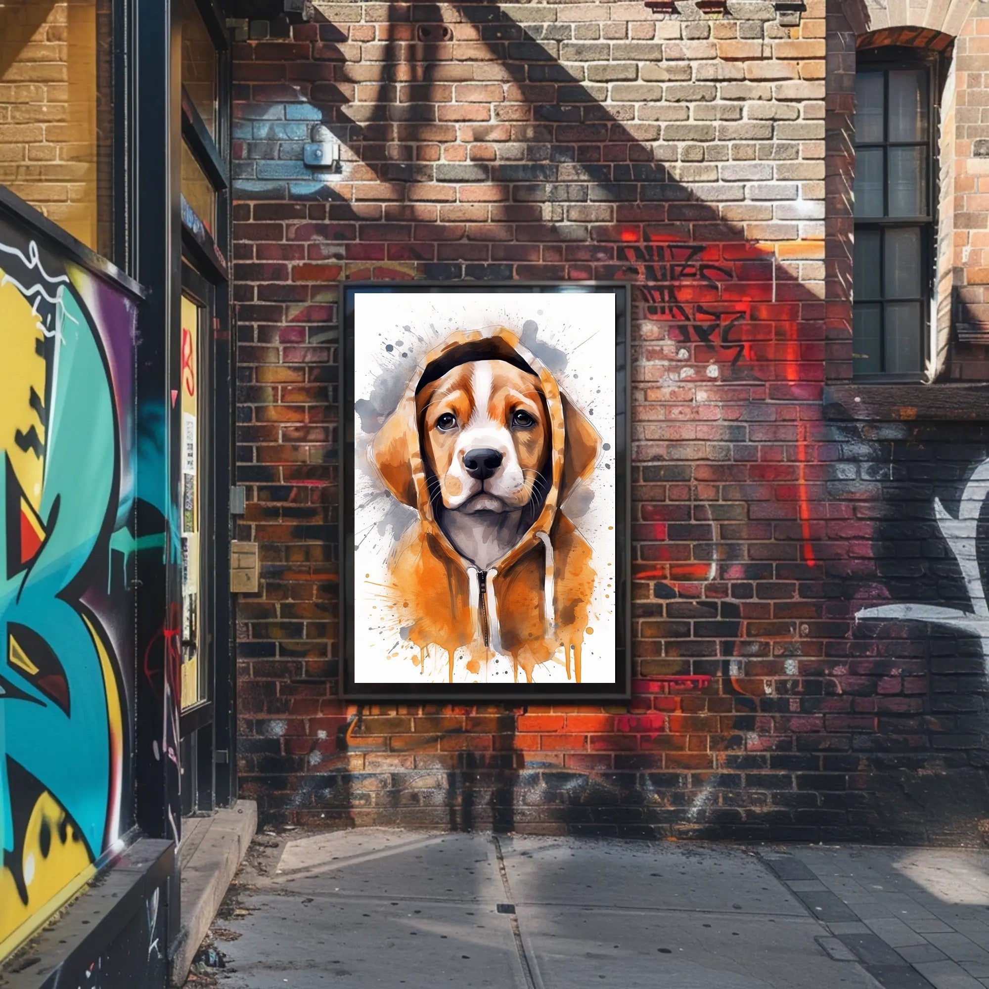 Hoodie Pup Watercolor Poster Print Wall Art