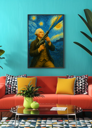 George Washington Painted Starry Cannon Surreal Energy Vintage Travel Poster