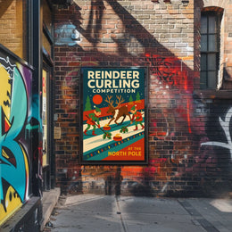 Reindeer Curling Competition Poster