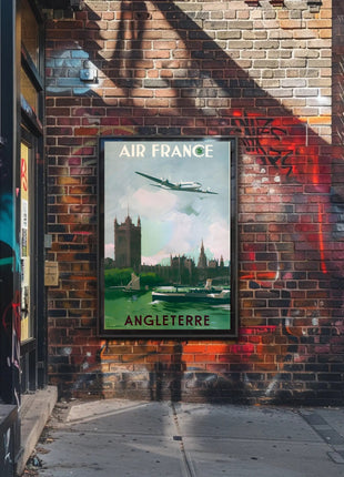 Vintage Air France Travel Poster Depicting Gothic London Landmarks