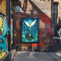 Winged Guardian in Ethereal Blue Fantasy or Mythology Poster