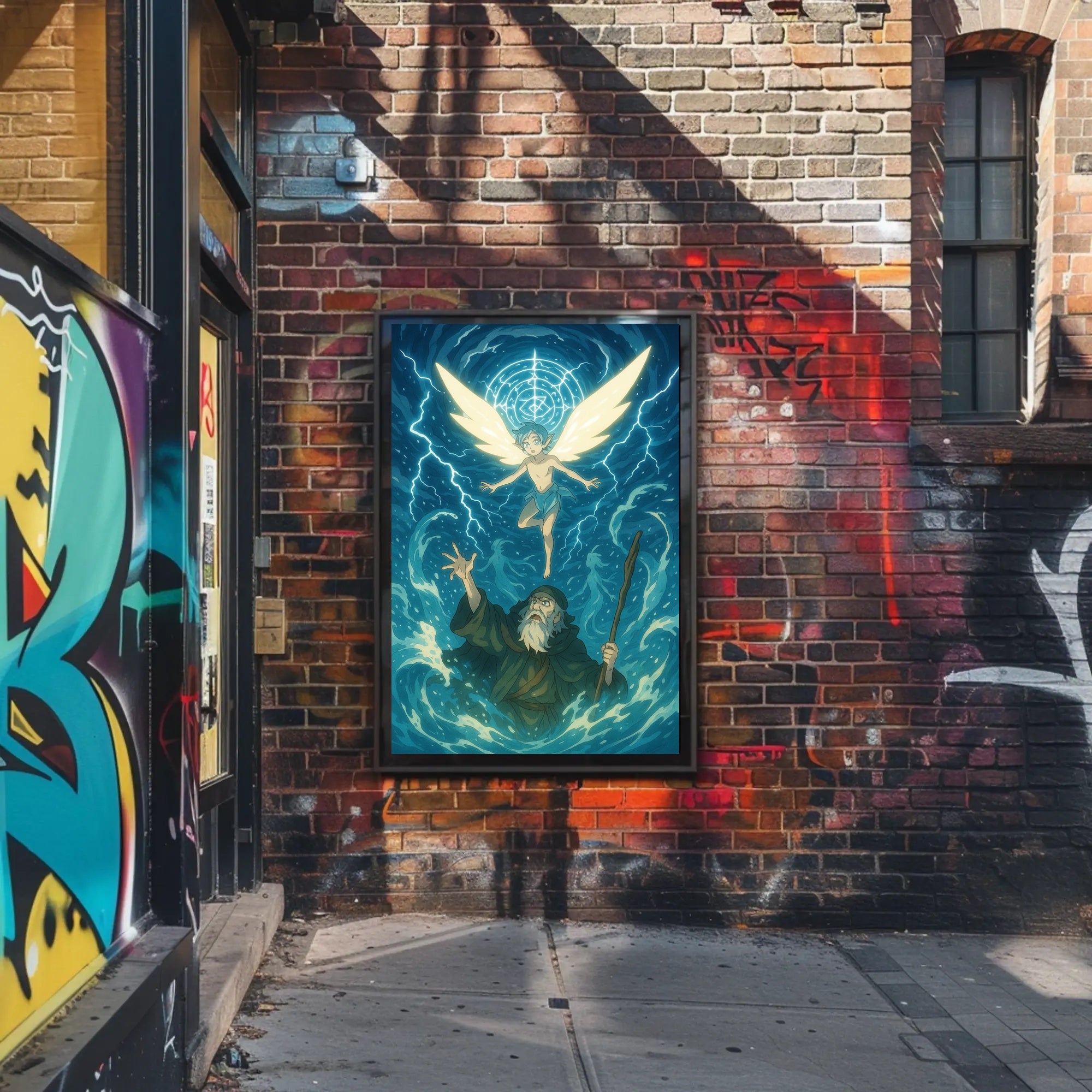 Winged Guardian in Ethereal Blue Fantasy or Mythology Poster