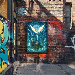 Winged Guardian in Ethereal Blue Fantasy or Mythology Poster