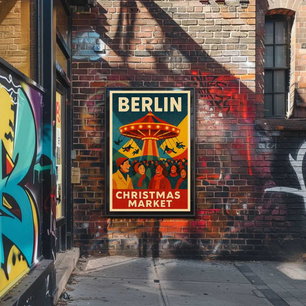 Christmas Carousel at Berlin Market Seasonal Travel Poster