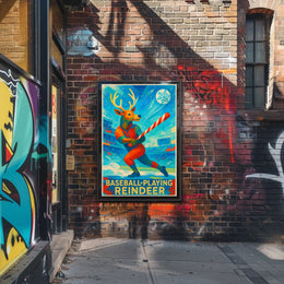Baseball-Playing Reindeer Poster
