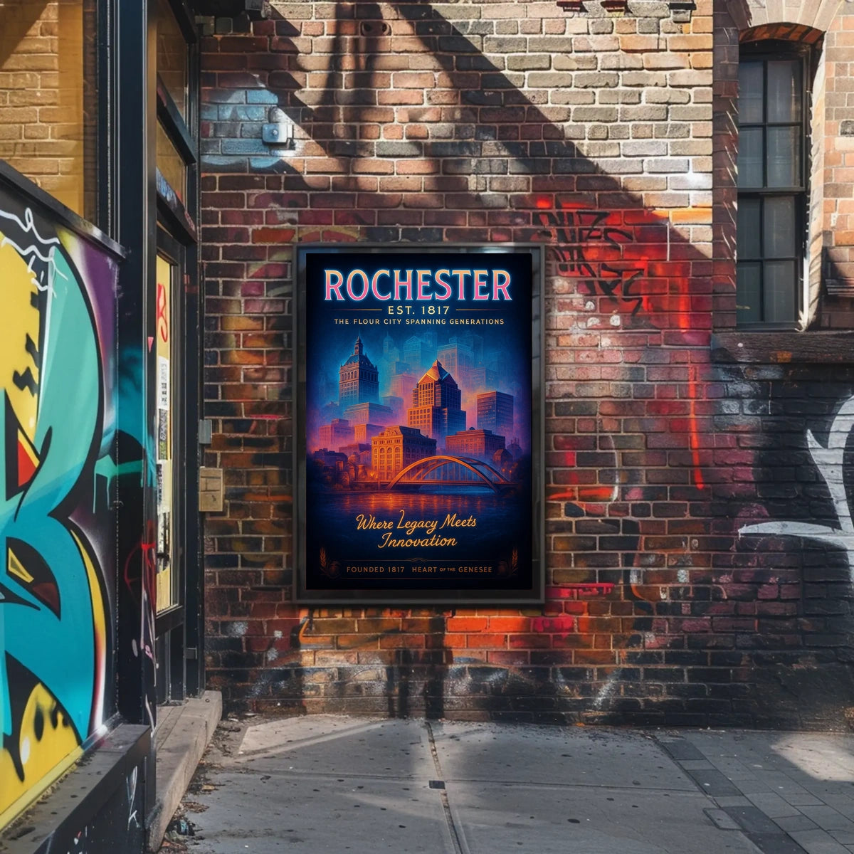 Rochester The Flour City Skyline Poster Retro Wall Art
