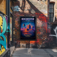 Rochester The Flour City Skyline Poster Retro Wall Art