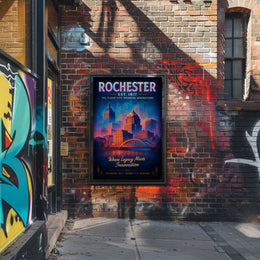Rochester The Flour City Skyline Poster Retro Wall Art