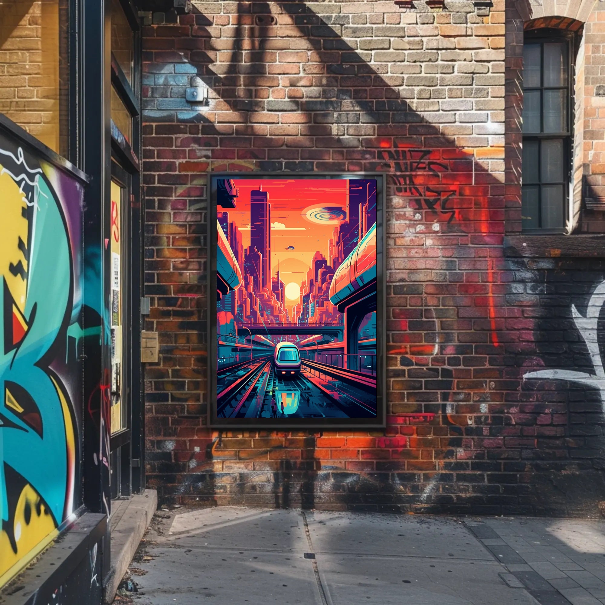 Futuristic Cityscape at Sunset Poster