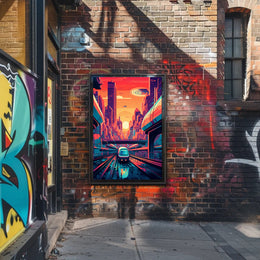 Futuristic Cityscape at Sunset Poster