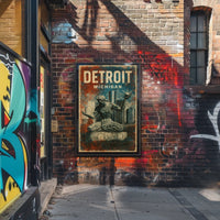 Spirit Detroit Cityscape Vintage Travel Poster