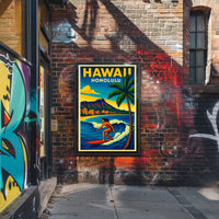Surfing In Honolulu Poster