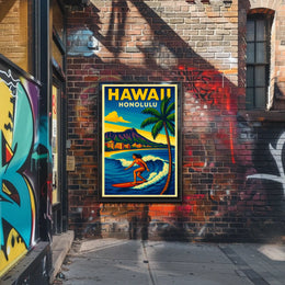 Surfing In Honolulu Poster