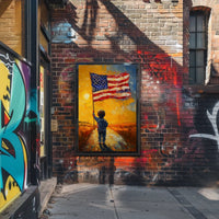 child holding a large American flag Poster