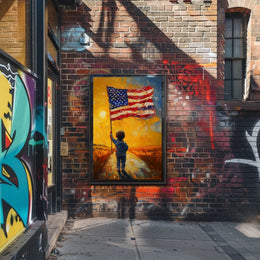 child holding a large American flag Poster