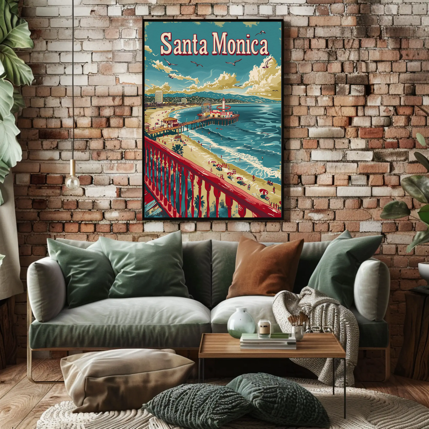 Santa Monica California Beach Pier Travel Poster