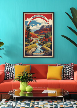 West Virginia Canyon River Mountainscape Vintage Travel Poster