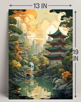 Tranquil Pagoda Landscape Poster