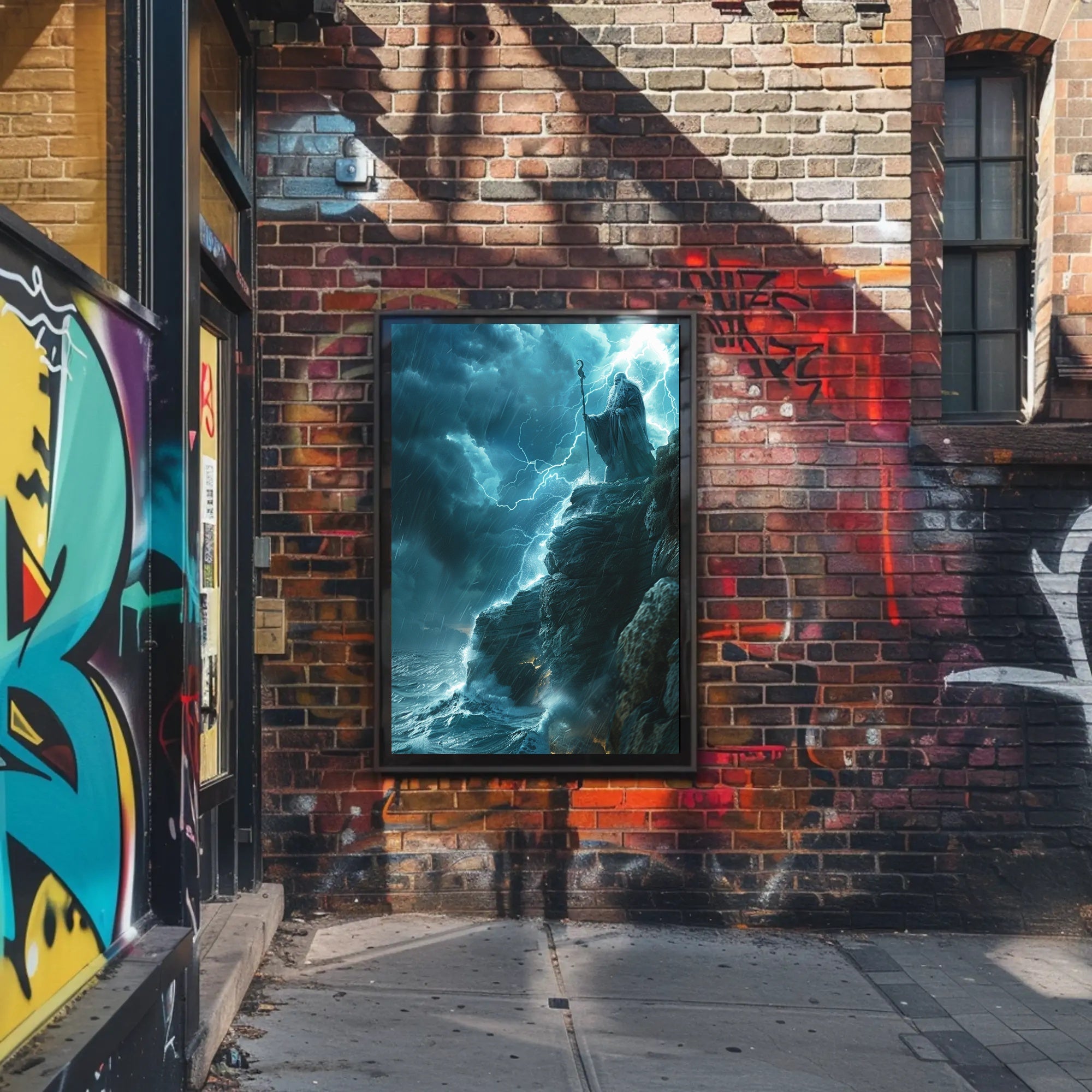 Mystical Storm Wizard Overlooking Ocean Fantasy or Mythology Poster PosterGoat