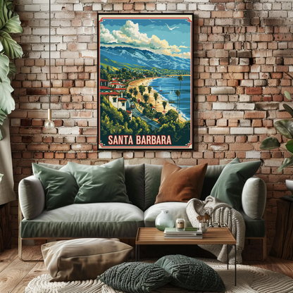 Santa Barbara Coastline Beach Mountains View Travel Poster