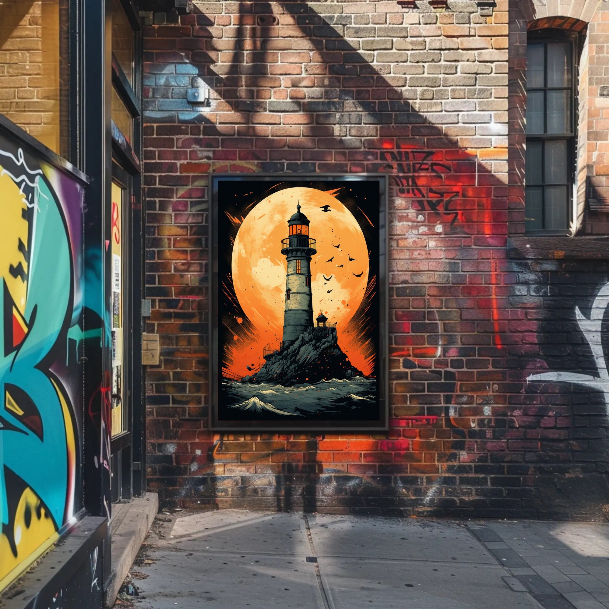 Lighthouse Under The Moon Poster PosterGoat