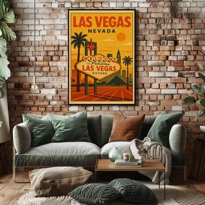 Sunset Las Vegas Nevada Welcome Sign Retro Poster