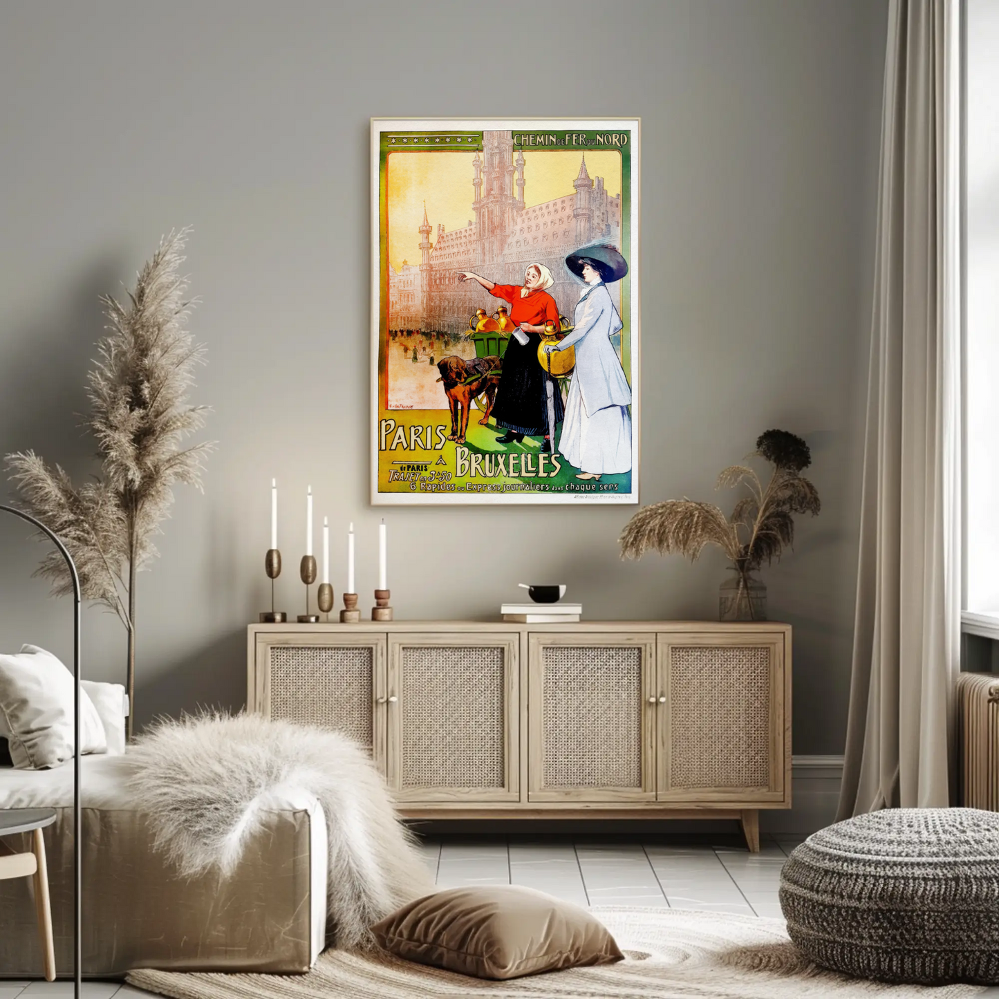 Paris to Bruxelles Vintage Travel Vintage Poster