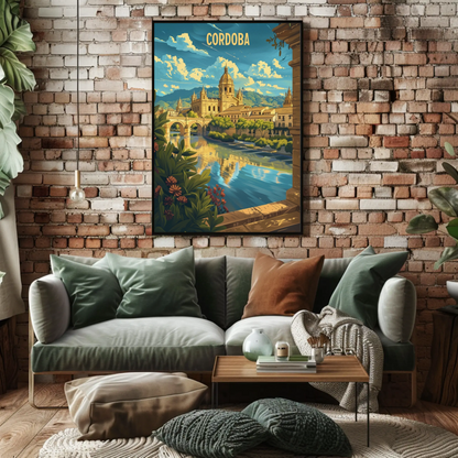 Cordoba Bridge and Cathedral Scenic River Travel Poster