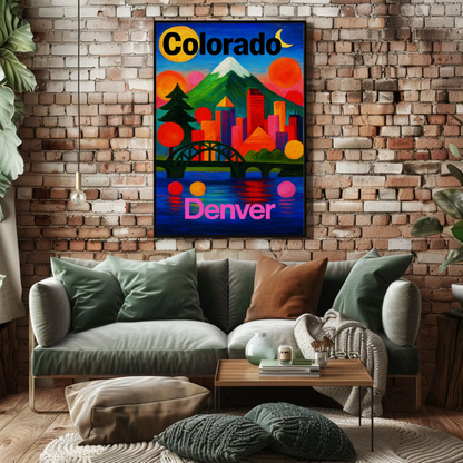 Denver Colorado Abstract Skyline Sunset Travel Poster
