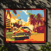 Vintage Car Tropical Cityscape Pop-Art Poster