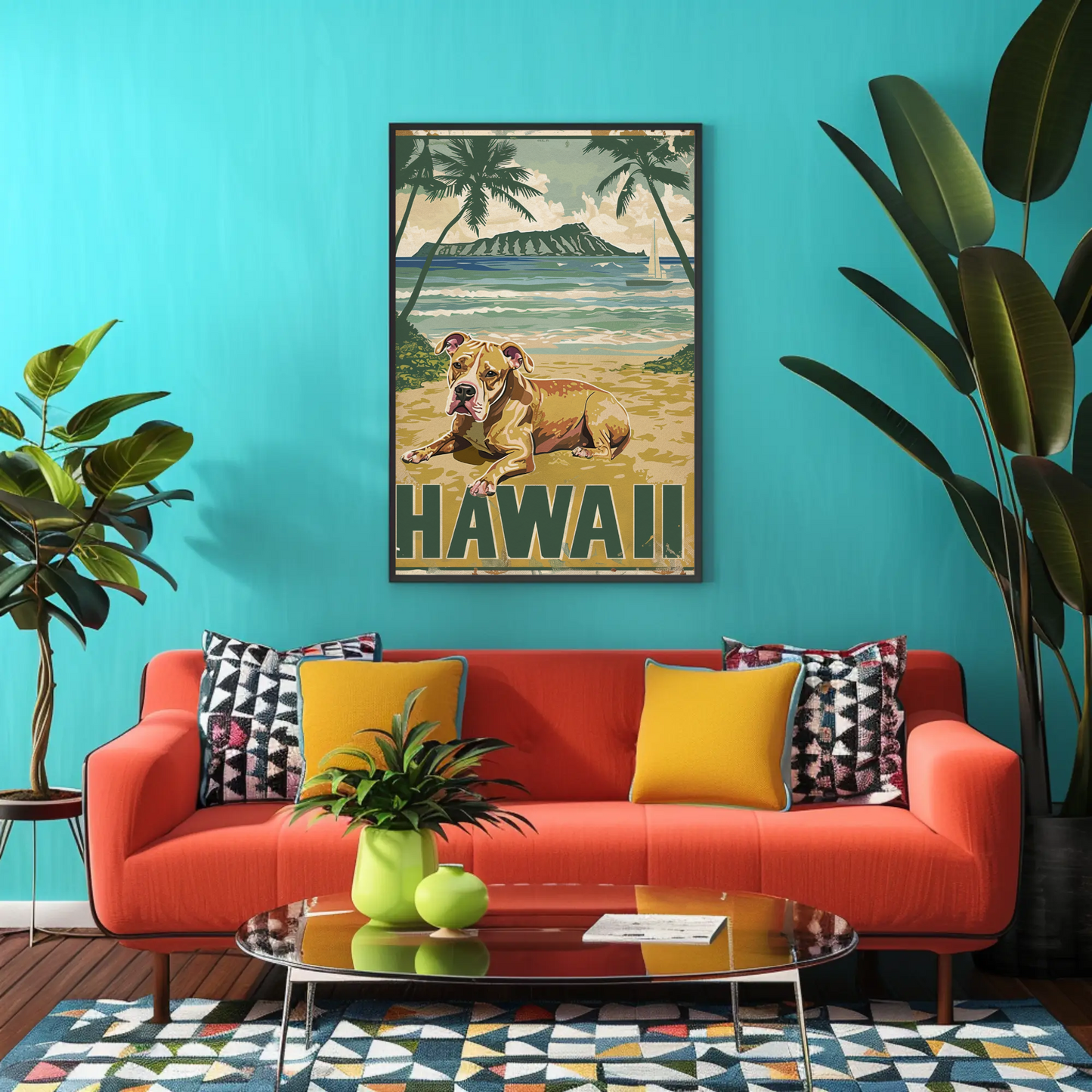 Hawaii Beach Dog Travel Poster
