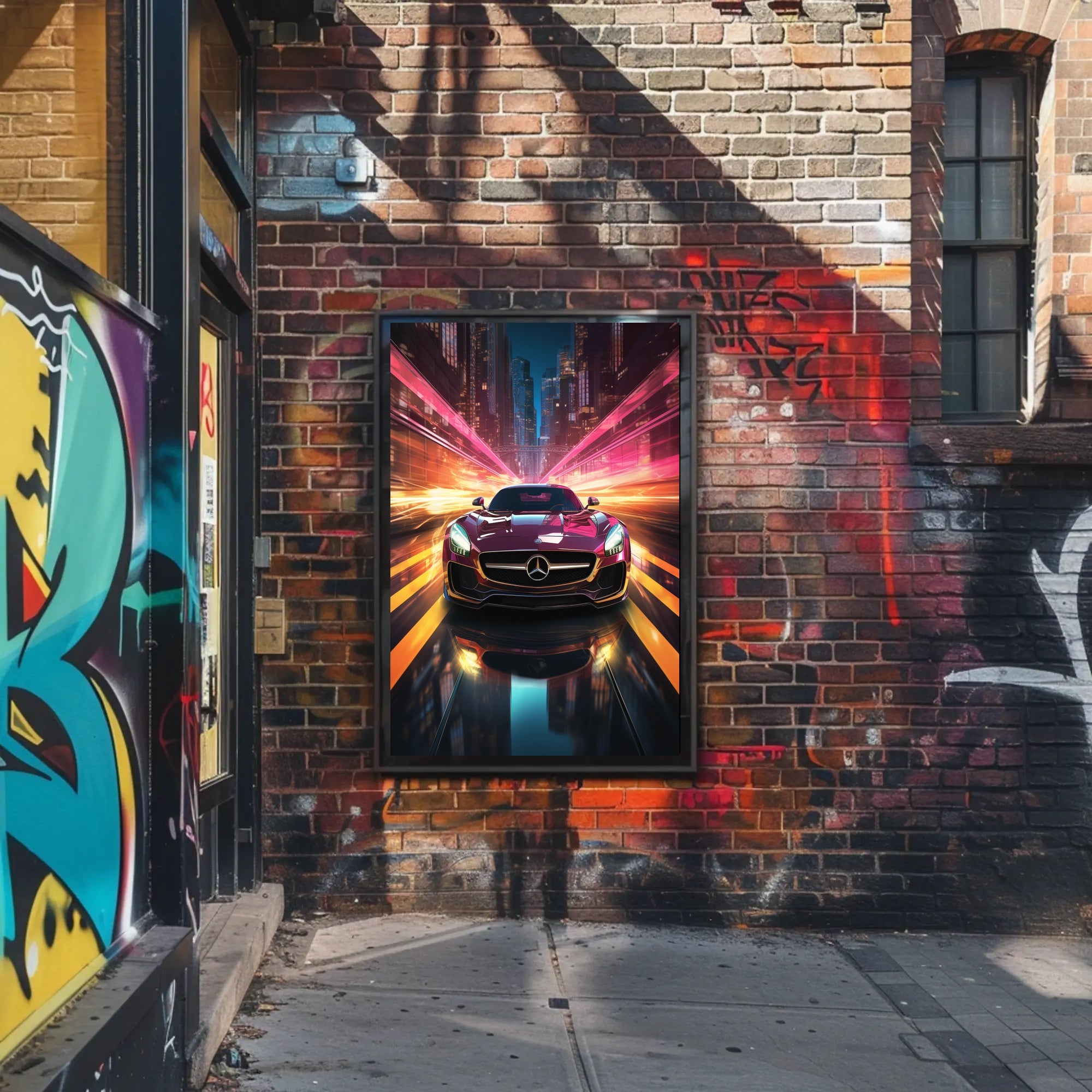 Sleek Sports Car Urban Escape Futuristic Sci-Fi Poster