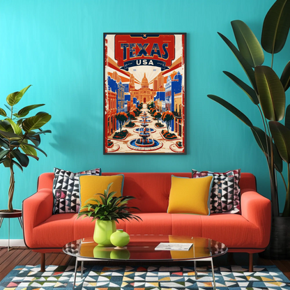 Texas USA Capitol Avenue Vintage Travel Poster