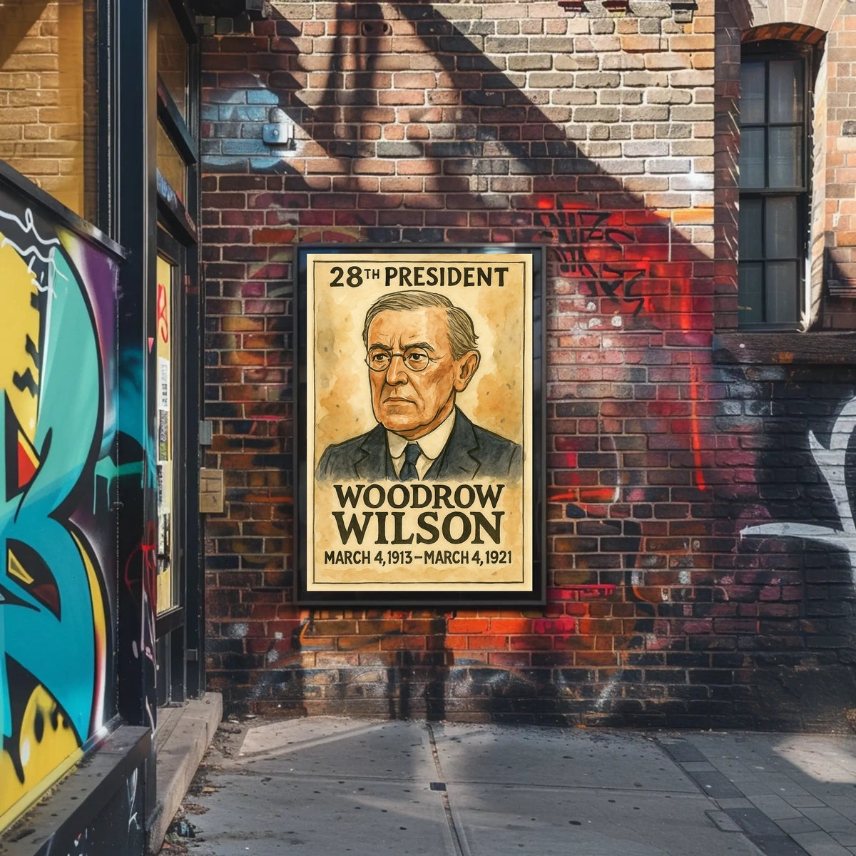 Woodrow Wilson 28th President of the United States Exaggerated Cartoon Sketch Poster