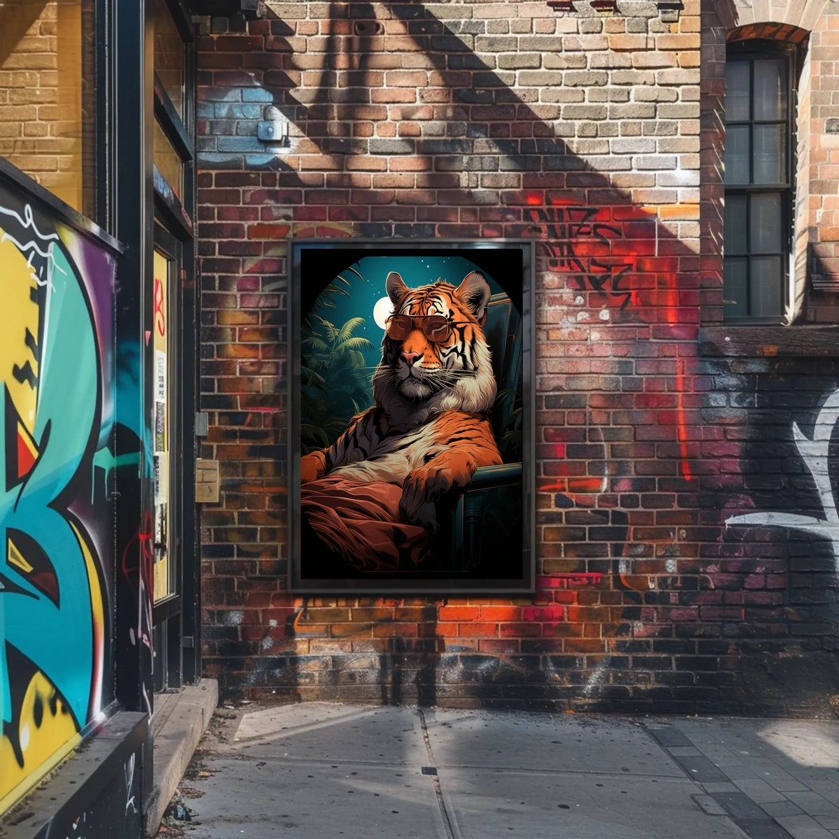 Stylized Tiger in Jungle with Moonlit Sky Animal Poster