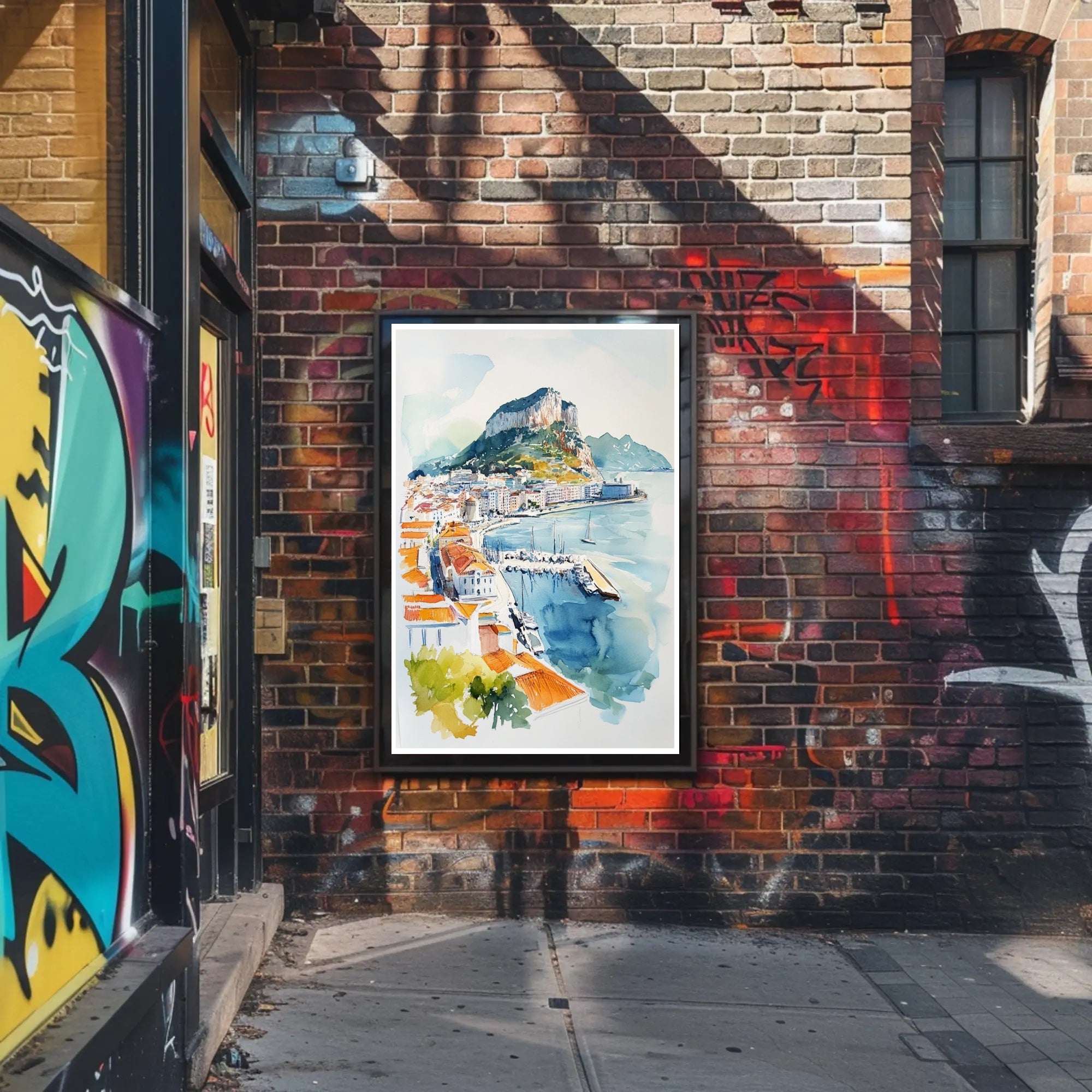 Coastal Cityscape Watercolor Poster PosterGoat