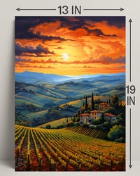 Sunset Over Tuscan Vineyards Poster